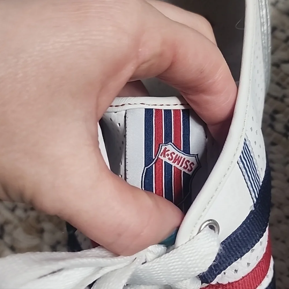 K Swiss Classic Red Blue Stripe White Sneakers Tennis Shoes - Picture 5 of 13